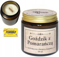 ŚWIECA ŚWIECZKA SOJOWA NA ŚWIĘTA PREZENT 120ml ZAPACH GOŹDZIK Z POMARAŃCZĄ
