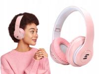 RÓŻOWE NAUSZNE SŁUCHAWKI BLUETOOTH DO BIEGANIA RADIO FM SLOT KARTY MICRO