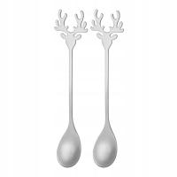 ZESTAW 2 ŁYŻECZEK z ozdobną końcówką w kształcie renifera srebrne