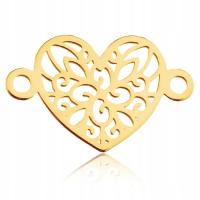 Łącznik ażurowy serduszko, srebro 925 pozłacane