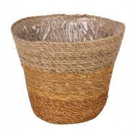 OKRĄGŁY KOSZ Z TRAWY MORSKIEJ Z FOLIĄ NA DONICZKĘ BOHO 25x25x20 cm