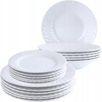 SERWIS OBIADOWY BIAŁY PORCELANOWY 18EL 6 OSÓB KOMPLET ZESTAW TALERZY FALA