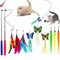 2x WĘDKA DLA KOTA TELESKOPOWA Z PIÓRAMI WYMIENNE KOŃCÓWKI 11 szt DŁUGA
