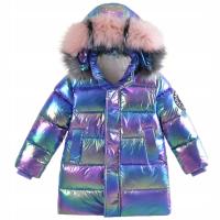 Зимняя куртка для девочек, пуховик с голографическим мехом и капюшоном