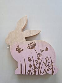 Drewniany królik róż, OZDOBA WIELKANOC 20x18