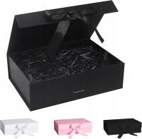 PUDEŁKO PREZENTOWE Z POKRYWKĄ KOKARDĄ I WYPEŁNIENIEM NA PREZENT CZARNE