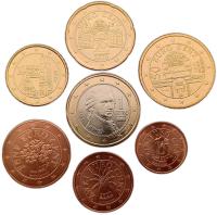 AUSTRIA ZESTAW 7 MONET 1 EURO CENT - 1 EURO 2020 KWIATY BUDYNKI MOZART UNC