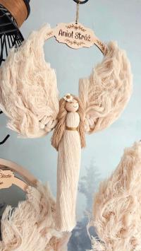 Anioł stróż makrama Chrzciny bierzmowanie metryczka wiszący Personalizacja