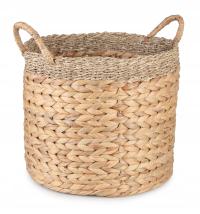 DUŻY OKRĄGŁY KOSZ BOHO Z UCHWYTAMI Z HIACYNTU WODNEGO 35x35x30/38 cm