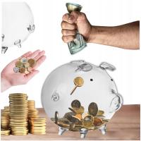 ПОДАРОЧНАЯ КОПИЛКА БОЛЬШАЯ СВИНЬЯ ДЛЯ МОНЕТ БАНКНОТЫ СТЕКЛО ПРОЗРАЧНОЕ