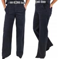 M.SARA SPODNIE JEANSOWE SZEROKIE NOGAWKI Z KANTEM BRĄZOWE CZARNE 36/S