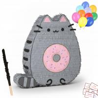 Piniata Cat Kot Kotek + Karteczki z Zagadkami i balony – Zestaw Imprezowy