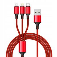 Mocny Przewód Kabel 3w1 USB-C MicroUSB Lightning Oplot Szybkie Ładowanie