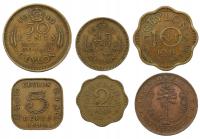 CEJLON BRYTYJSKI ZESTAW 6 STARYCH MONET 1 - 50 CENTS 1943 - 1944 GEORGE VI
