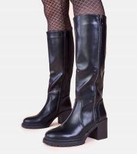 Czarne kozaki na słupku z elastyczną wstawką Akia