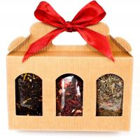 ZESTAW PREZENTOWY 3 DOSKONAŁE, RÓŻNE, DUŻE herbaty w OZDOBNYM PUDEŁKU