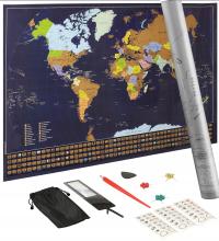 Карта мира скретч-карта подарок путешественнику Золотой плакат Туба флаг большой