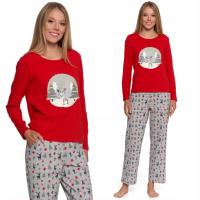 PIŻAMA DAMSKA ŚWIĄTECZNA DWUCZĘŚCIOWA NA DŁUGI RĘKAW MORAJ Z RENIFEREM