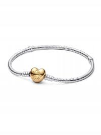 PANDORA Bransoletka serce platerowane złotem