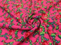 Tkanina regionalna materiał krepa ludowy wzór góralski tybet różowy 0,5mb