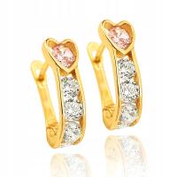 ZŁOTE KOLCZYKI DZIECIĘCE PRZECINKI pr.585 Z CYRKONIAMI I SERCEM CHRZEST ŚW.