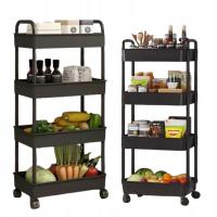 КНИЖНАЯ ПОЛКА ДЛЯ КУХНИ, ВАННОЙ КОМНАТЫ, ШКАФ НА КОЛЕСИКАХ, ОРГАНАЙЗЕР, ЧЕРНЫЙ, 4 УРОВНЯ