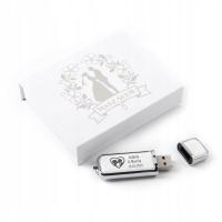 Pendrive Skórzany 64 GB USB 2.0 + białe pudełko na magnes + Grawer na ŚLUB