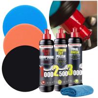 Zestaw polerski: 3 pasty Menzerna i 3 gąbki K2 Duraflex do lakieru 150mm