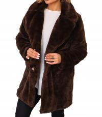 PŁASZCZ FUTRZANY Z KOŁNIERZEM - CIEPŁY KLASYCZNY FASON NARZUTKA