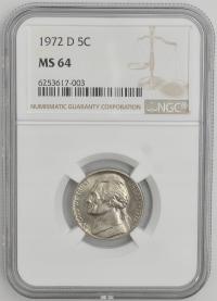 8.vv.USA, 5 CENTÓW 1972 D NGC MS64