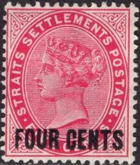 kol.bryt.Straits Settlements QV 4 c.czysty *