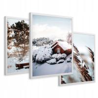 Набор картины в рамке плакаты закат зима хижина триптих 43x99