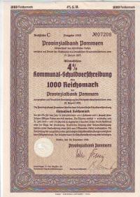Щецин, Банк Померании, муниципальный СВС на 1000 марок с 1940г.