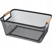 KOSZYK DO PRZECHOWYWANIA METALOWY CZARNY Z DREWNIANYMI UCHWYTAMI 35,5X23X16