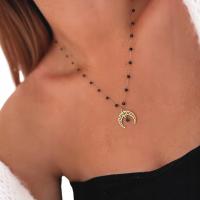 Ожерелье с Луной камень оникс черный цвет бусины позолоченная сталь