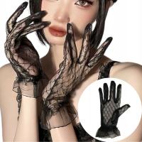 CZARNE Seksowne krótkie DAMSKIE RĘKAWICZKI KORONKOWE retro GOTH na ślub