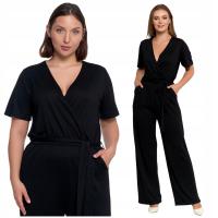 ELEGANCKI KOMBINEZON DAMSKI KRÓTKI RĘKAW DŁUGIE SPODNIE GŁADKI MORAJ