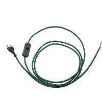 Przewód w oplocie 2,5m kabel dekoracyjny z włącznikiem ciemny zielony