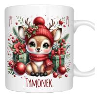 KUBEK ŚWIĄTECZNY RENIFER prezenty ŚWIĘTA MIKOŁAJ MIKOŁAJKI dowolne imię