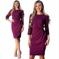 ADISON элегантное вечернее платье миди оборки кружева рукава сливы