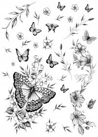 Стикер сильные временные татуировки лист с цветами бабочки TM270