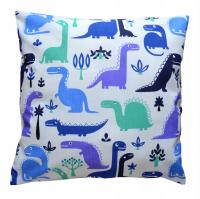 Poszewka poduszka bawełniana DINOZAURY niebieskie