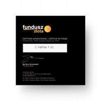 Certyfikat autentyczności do sztabki lub monety