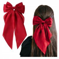 Kokarda do Włosów Czerwona Długa Ozdobna Spinka Satynowa Kobieca Elegancka