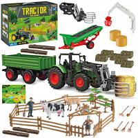 Traktor z przyczepą Kinderini wielokolorowy 1:24 z figurkami zwierząt