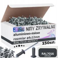 Nity Zrywalne 4x12mm Antracyt Kolor RAL 7016 Szary Grafit ZINE 150 sztuk