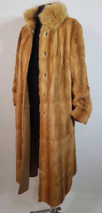 Naturalne futro przepiękne długie NORKI dwustronny płaszcz skórzany lis M L