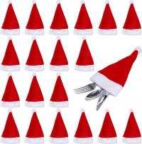 Zestaw 20 Mini Czapeczek Mikołaja Dekoracje Na Stół Sztućce Czapka Święta