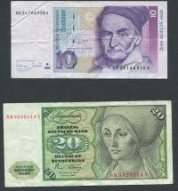 Niemcy Zachodnie Zestaw 2 szt banknotów markowych st.3+/2-