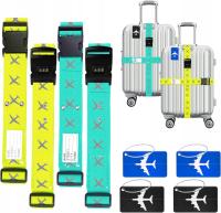 4szt PAS BAGAŻOWY DO WALIZKI SPINAJĄCY ZABEZPIECZAJĄCY +4 IDENTYFIKATOR